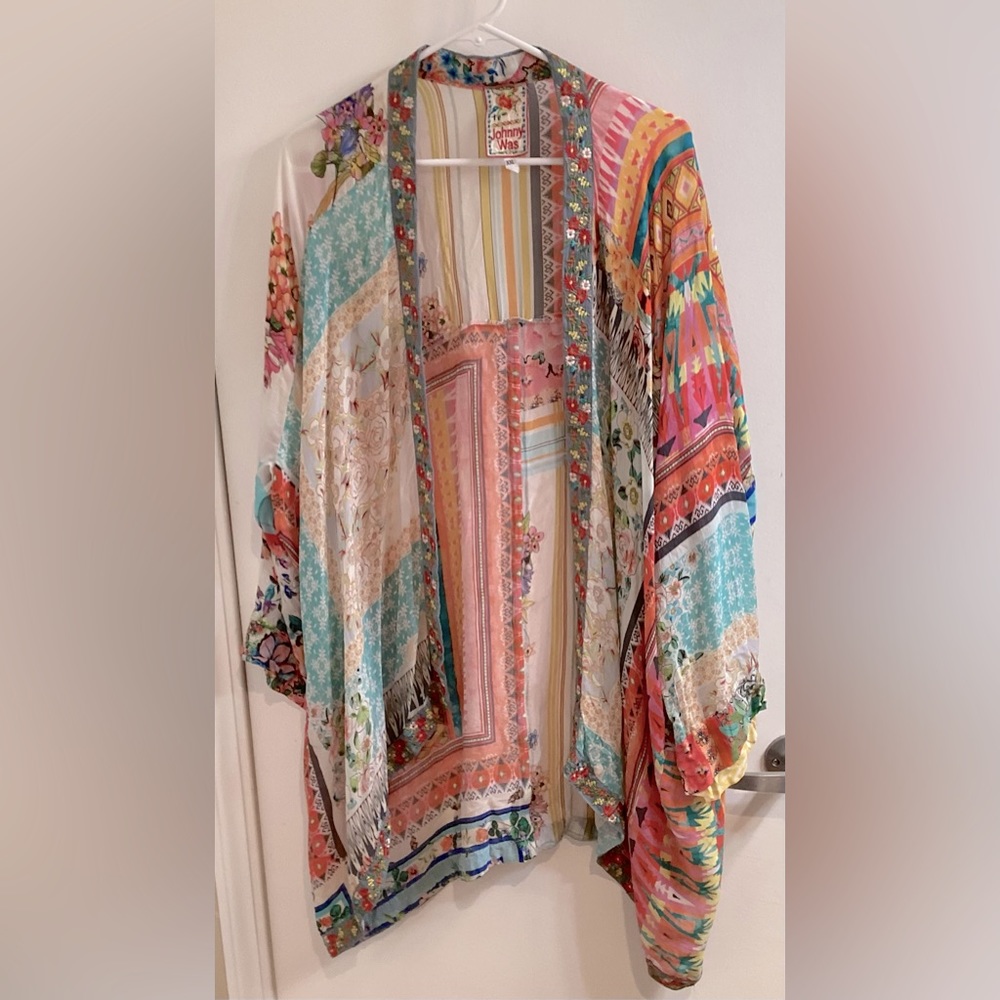 Johnny Was Embroidered Floral Patchwork Kimono